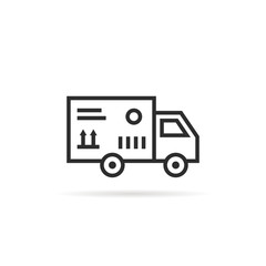 black thin line delivery van with package box