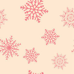 Naklejka na ściany i meble Snowflakes seamless pattern. Cherry red background with christmas elements