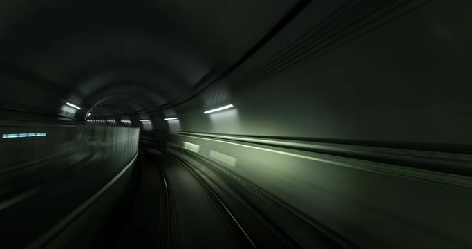 Point of view timelapse clip of a subway train journey.