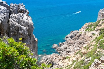 Cliff and the sea, hiking trail, Rhodes, Greece