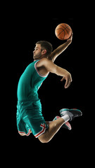 one basketball player jump isolation