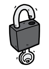 unlock key / cartoon vector and illustration, hand drawn style, isolated on white background.