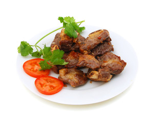 Grilled beef rib in plate on white