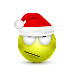 Smiley,emoticon. Green emoji, face with emotions and Christmas hat. New Year, Santa.Winter. Sad,happy,angry faces.Funny cartoon character.Mood. Vector.
