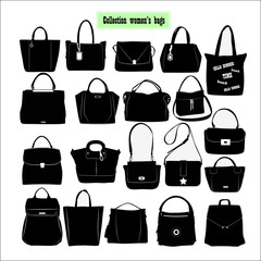 Collection of women's shopping bags on a white background