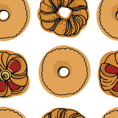 Fresh Bakery Shortbread biscuits and twisted buns Seamless pattern