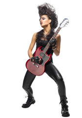 Fototapeta na wymiar Young woman rock musician
