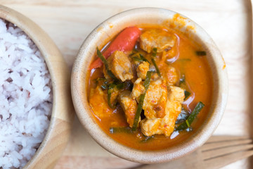 Pork panang curry served with rice menu