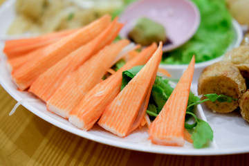 Crab stick on a plate