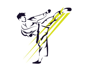 Passionate Taekwondo Athlete Performing    Fast Lightning Kick Pose © naulicreative