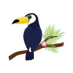 Cute cartoon toucan. Vector illustration. Smiling toucan. Vector exotic  bird esolated on white background