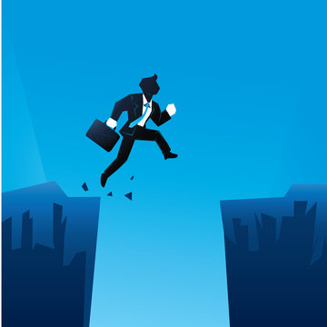 Passionate Risk Taker Jumping Off A High Cliff Creative Businessman Illustration Concept