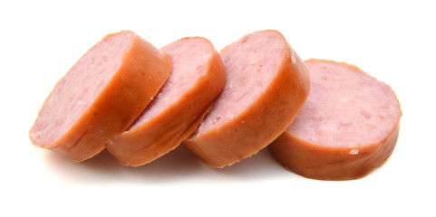 Stack of cooked sausages.