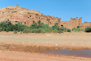 landscape of drying river at Ait-Ben-Haddou village in Morocco 