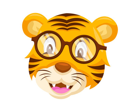 Cute Geek Tiger Face Emoticon Emoji Expression Illustration