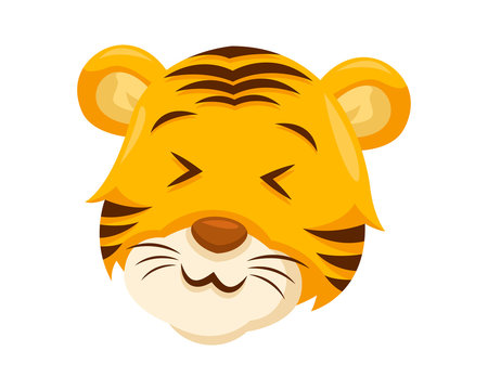 Cute Laughing Tiger Face Emoticon Emoji Expression Illustration