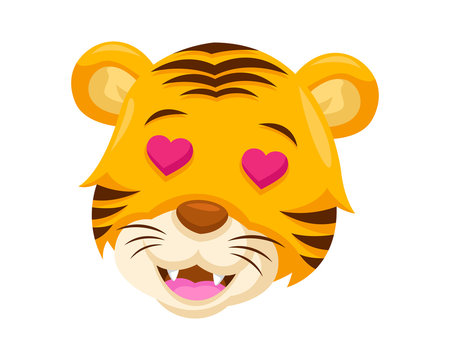 Cute Falling In Love Tiger Face Emoticon Emoji Expression Illustration