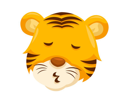 Cute Whistling Tiger Face Emoticon Emoji Expression Illustration