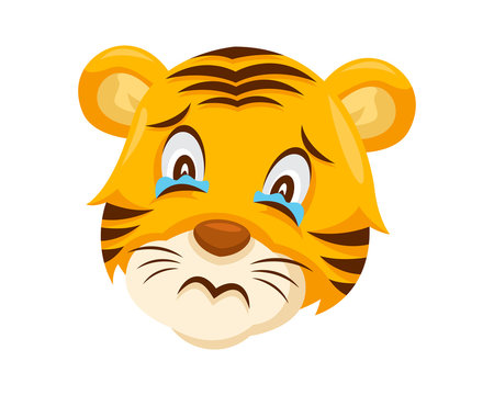 Cute Sad Tiger Face Emoticon Emoji Expression Illustration