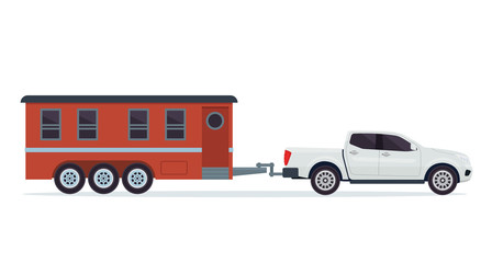 Modern Small Tiny House Building With Pick Up Truck Illustration