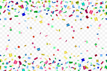Bright colorful falling confetti isolated on trasparent background.