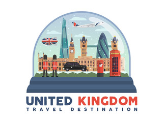 United Kingdom Famous Tourist Destination Snow Globe Illustration