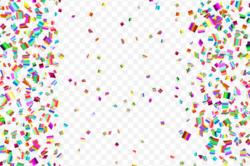 Bright colorful falling confetti isolated on trasparent background.