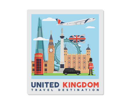 United Kingdom Famous Tourist Destination Postcard Illustration