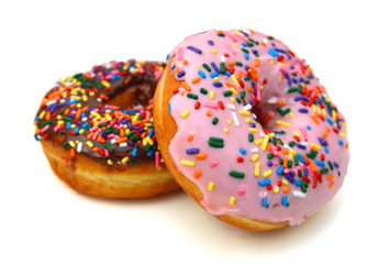 Group of glazed donuts on white background