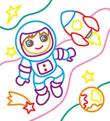 Coloring Book Of Astronaut And Rocket
