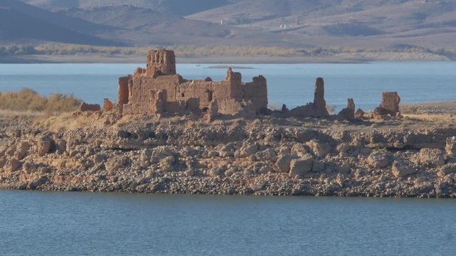Lake formed by the el mansour eddahbi barrage near Ouarzazate Morocco 