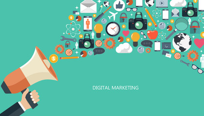 Digital marketing concept. Flat vector illustration.