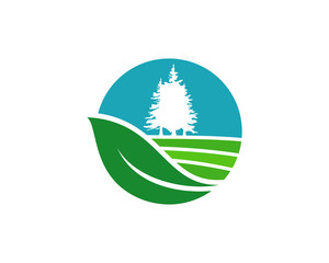 Circle Leaf Farm Fields with Pine Tree Generic Symbol Logo Modern Set
