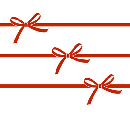 Set of decorative beautiful red bows with horizontal ribbon isolated on white background. Vector bow.
