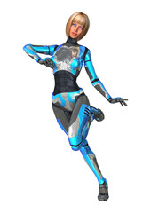 3D Rendering Female Robot on White