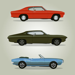 Retro cars set vintage isolated. Vector illustration.
