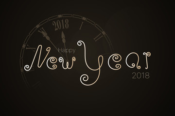 Happy New Year - 2018. Lettering in trendy colors with old retro clock.