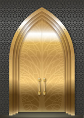 Fototapeta premium Golden door luxurious Palace in Oriental Arabic style. Vector graphics