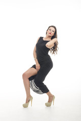 Fototapeta premium Young beautiful fashion women wear black dress