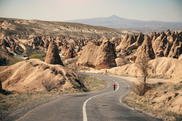 Fototapeta na wymiar Road along the fairy chimney valley in Cappadocia
