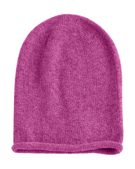 Pink long beanie autumn hat isolated