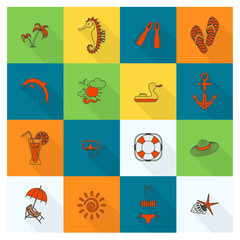 Summer and Beach Simple Flat Icons