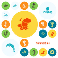 Summer and Beach Simple Flat Icons