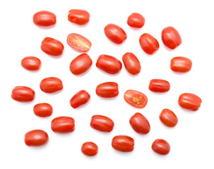 Cherry tomatoes Bobulienka top view isolated on white background.