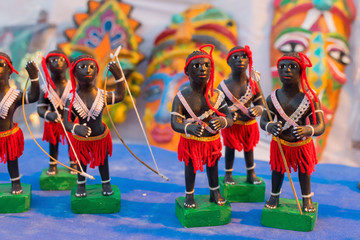 Clay made tribal dolls, terracotta handicrafts on display.