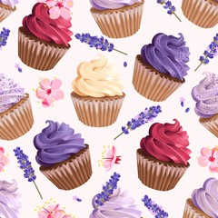 Seamless cupcakes and flowers