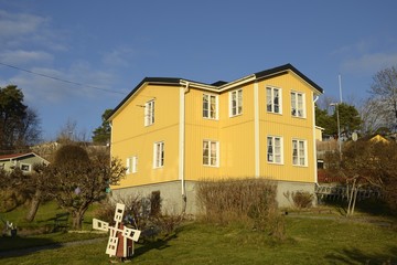 Fototapeta na wymiar Landscape view of buildnings in Vaxholm - Sweden.
