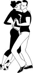 Young Latin couple dancing kizomba, salsa or bachata,  EPS 8 vector silhouette, no white objects