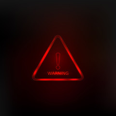 Hazard warning attention sign with exclamation mark symbol. Caution neon icon triangle. Vector  illustration.
