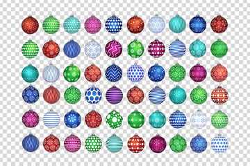 Vector set of realistic isolated Christmas balls for decoration and covering on the transparent background. Concept of Merry Christmas and Happy New Year.